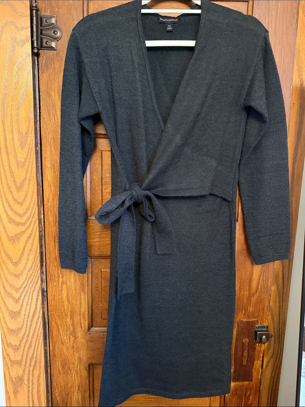 Banana Republic Charcoal Grey Long Sleeve Wrap Knit Midi Dress